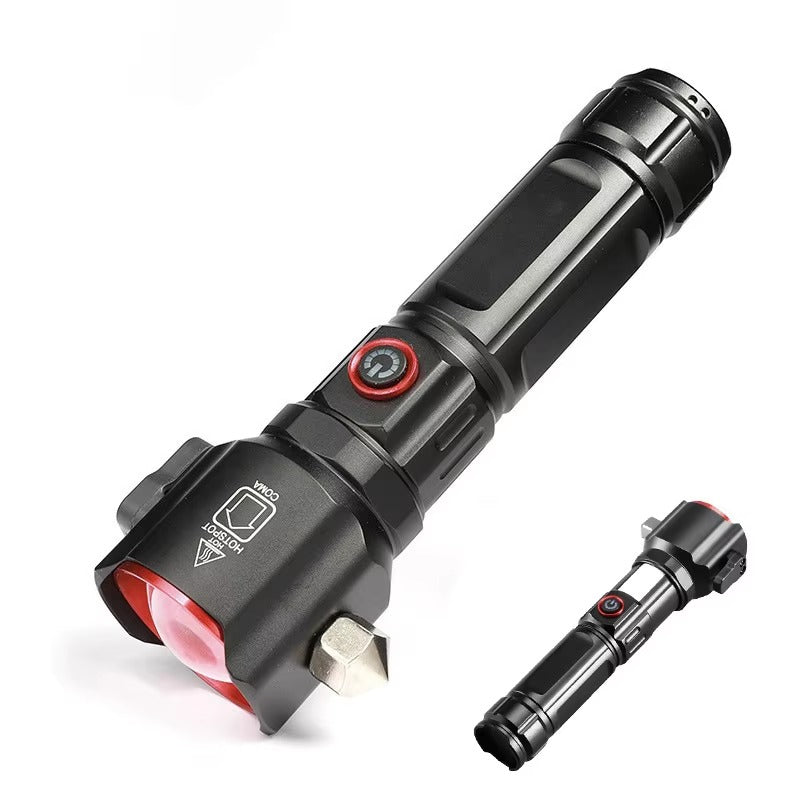 Safety Hammer Red Blue Alarm Telescopic Zoom Usb Rechargeable Cob Aluminum Alloy White Led Torches Lights Tactical Flashlight