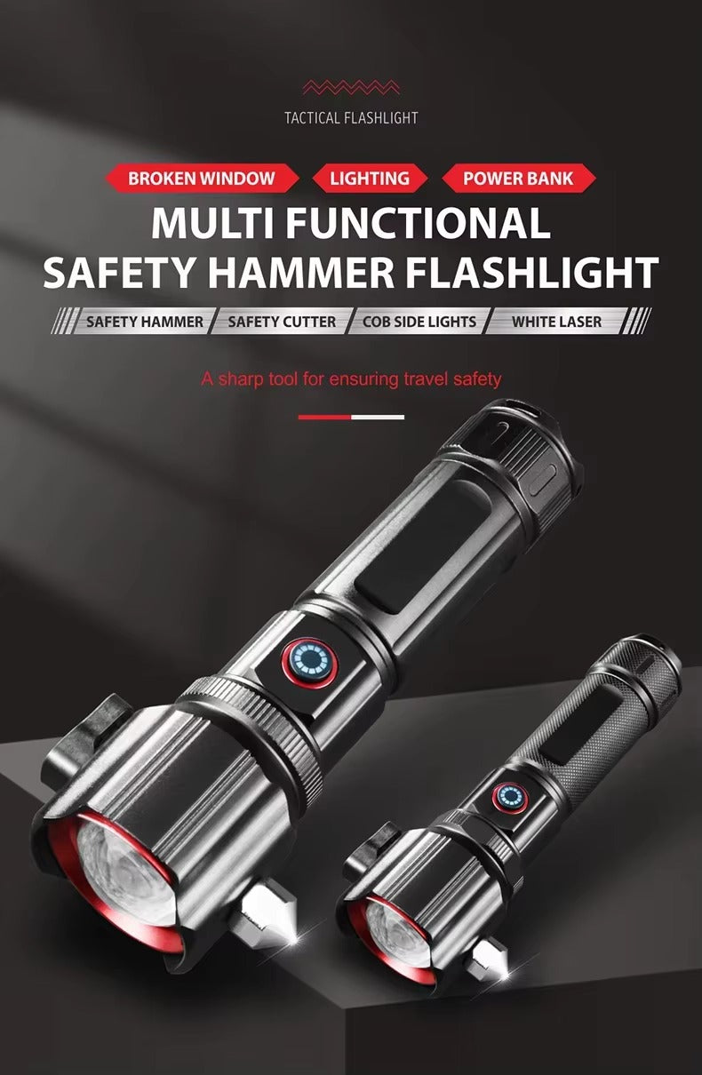 Safety Hammer Red Blue Alarm Telescopic Zoom Usb Rechargeable Cob Aluminum Alloy White Led Torches Lights Tactical Flashlight