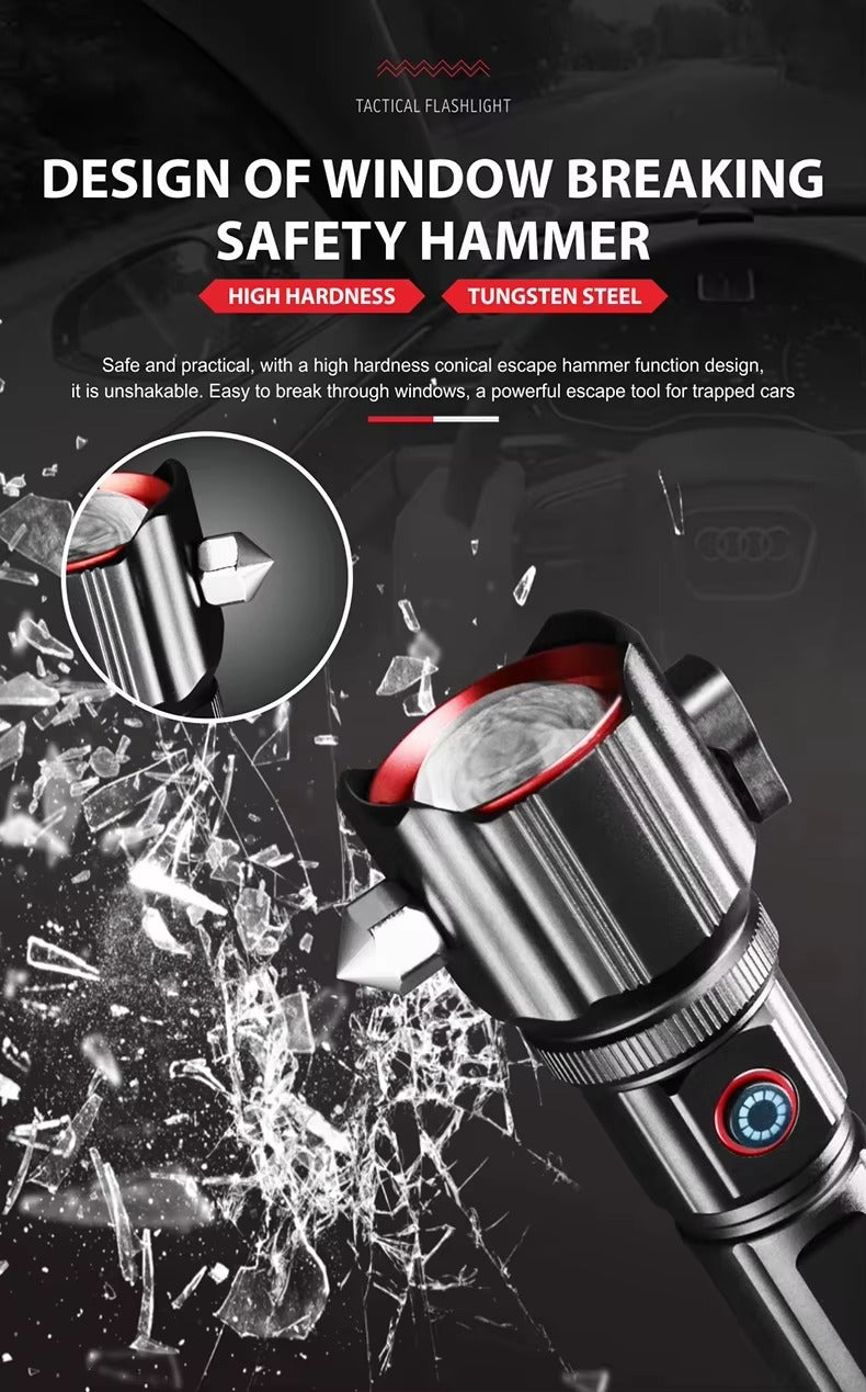 Safety Hammer Red Blue Alarm Telescopic Zoom Usb Rechargeable Cob Aluminum Alloy White Led Torches Lights Tactical Flashlight