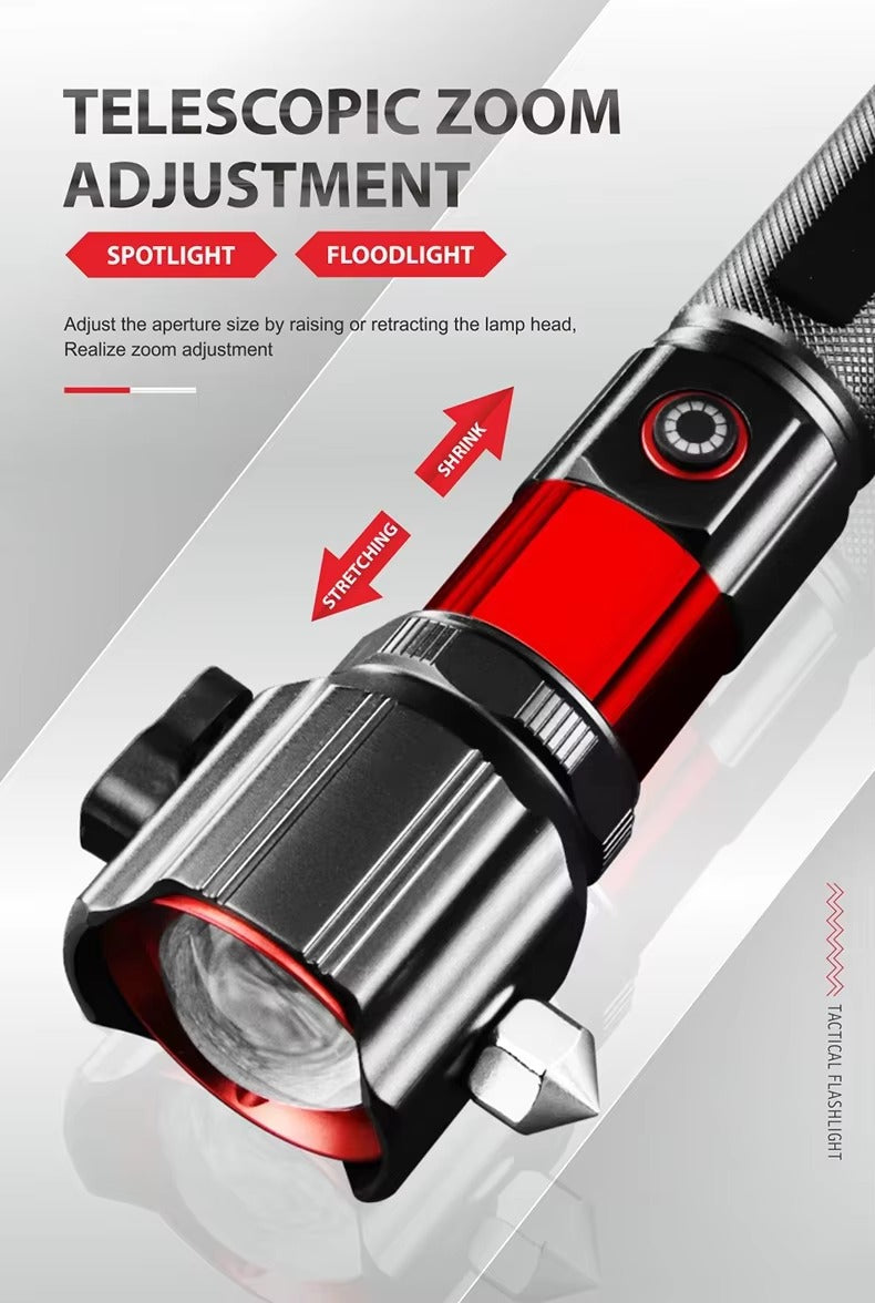 Safety Hammer Red Blue Alarm Telescopic Zoom Usb Rechargeable Cob Aluminum Alloy White Led Torches Lights Tactical Flashlight