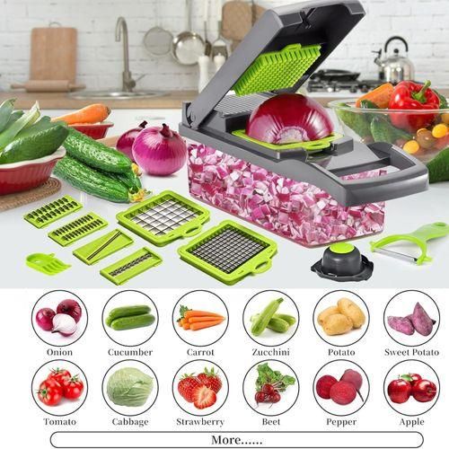 Multifunctional 12 in 1 Nicer Dicer Vegetable Cutter Veggie Chopper & Slicer Cucumber , Potato , Onion & Cheese Cutter, Garlic Grater, Egg Separator, Carrot Crusher Machine In Grey Colorduct