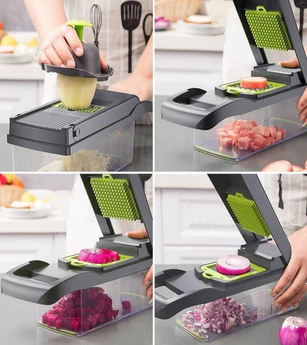 Multifunctional 12 in 1 Nicer Dicer Vegetable Cutter Veggie Chopper & Slicer Cucumber , Potato , Onion & Cheese Cutter, Garlic Grater, Egg Separator, Carrot Crusher Machine In Grey Colorduct