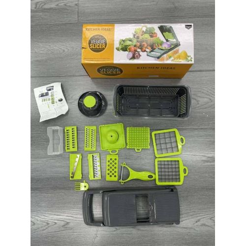 Multifunctional 12 in 1 Nicer Dicer Vegetable Cutter Veggie Chopper & Slicer Cucumber , Potato , Onion & Cheese Cutter, Garlic Grater, Egg Separator, Carrot Crusher Machine In Grey Colorduct