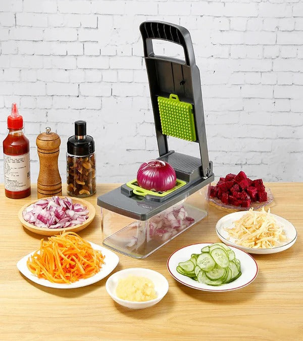 Multifunctional 12 in 1 Nicer Dicer Vegetable Cutter Veggie Chopper & Slicer Cucumber , Potato , Onion & Cheese Cutter, Garlic Grater, Egg Separator, Carrot Crusher Machine In Grey Colorduct