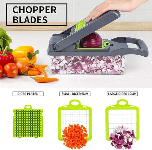 Multifunctional 12 in 1 Nicer Dicer Vegetable Cutter Veggie Chopper & Slicer Cucumber , Potato , Onion & Cheese Cutter, Garlic Grater, Egg Separator, Carrot Crusher Machine In Grey Colorduct